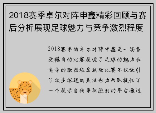 2018赛季卓尔对阵申鑫精彩回顾与赛后分析展现足球魅力与竞争激烈程度